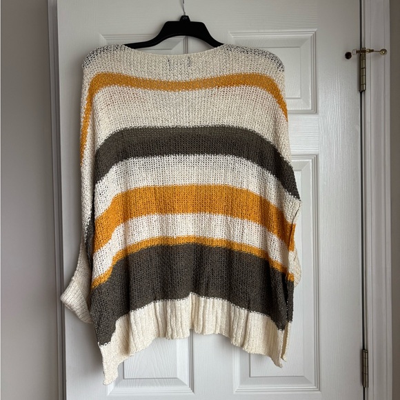 Cozy V-Neck Striped Sweater - Cream, Gold, Gray - Picture 3 of 4